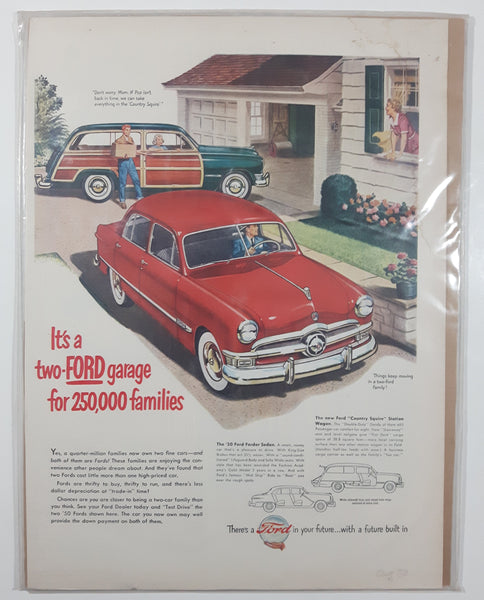 1950 Ford Fordor Sedan and Ford Country Squire Station Wagon 10 1/4" x 13 3/4" Magazine Print Ad