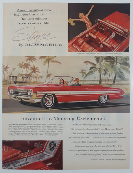 1961 Oldsmobile Starfire Convertible 10 1/4" x 13 1/2" Magazine Print Ad