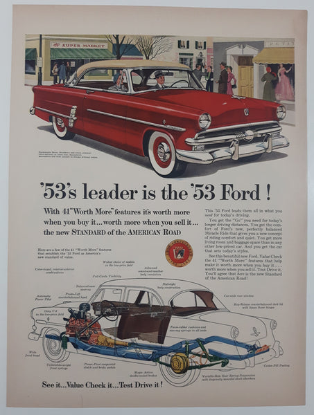 1953 Ford Crestline 10 1/4" x 13 3/4" Magazine Print Ad