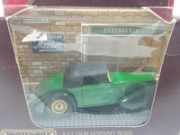 Vintage Matchbox Models of Yesteryear Y-17 1938 Hispano Suiza Green Die Cast Toy Car Vehicle and Chocolate Mernier Store Front New in Box