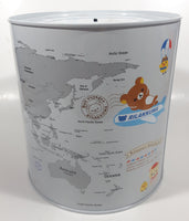 2012 Rilakkuma Japanese Brown Bear Cartoon Character World Map Paris France Travel French Themed 6 3/4" Tall Tin Metal Coin Bank Canister