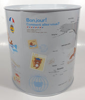 2012 Rilakkuma Japanese Brown Bear Cartoon Character World Map Paris France Travel French Themed 6 3/4" Tall Tin Metal Coin Bank Canister