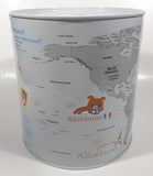 2012 Rilakkuma Japanese Brown Bear Cartoon Character World Map Paris France Travel French Themed 6 3/4" Tall Tin Metal Coin Bank Canister