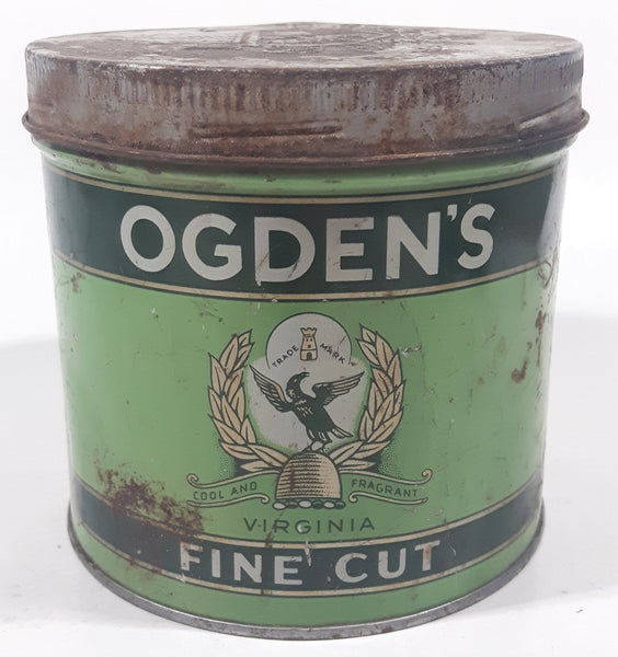 Vintage Imperial Tobacco Ogden's Cool And Fragrant Virginia Fine Cut Tobacco Green Tin Metal Can