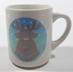 Denny's Christmas Santa Claus Reindeer Themed Light Grey 3 3/4" Tall Ceramic Coffee Mug Cup