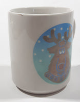 Denny's Christmas Santa Claus Reindeer Themed Light Grey 3 3/4" Tall Ceramic Coffee Mug Cup