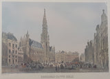Antique 1800s "Brussels-Town Hall" Painting By H. Borremans 12 1/2" x 16" Lith Print