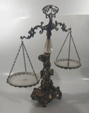 Vintage Bleikristall Ornate Cherub Themed 17 1/4" Tall Brass and 24% Leaded Crystal Glass Tray Scales of Justice Balance Scale