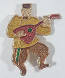 Vintage Colorful Yellow Garbed Asian Man with Instrument 1 1/4" x 1 3/4" Thin Enamel Metal Pin Made in Hong Kong