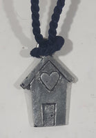 Bless This House Small House Shaped Charm Pendant on Black String