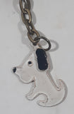 White Sitting Dog Small Enamel Metal 1" x 1" Key Chain