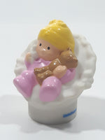 2009 Mattel Fisher Price Little People Blonde Baby Girl in Pink with Brown Teddy Bear 2 3/8" Tall Toy Figure