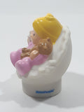 2009 Mattel Fisher Price Little People Blonde Baby Girl in Pink with Brown Teddy Bear 2 3/8" Tall Toy Figure