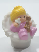 2009 Mattel Fisher Price Little People Blonde Baby Girl in Pink with Brown Teddy Bear 2 3/8" Tall Toy Figure