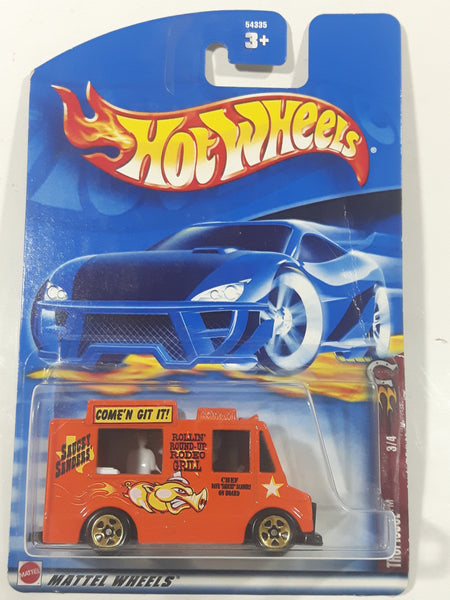 2002 Hot Wheels Wild Frontier Tropicool Good Humor Truck Saucey Sanders' Orange Catering Food Truck Die Cast Toy Car Vehicle New in Package