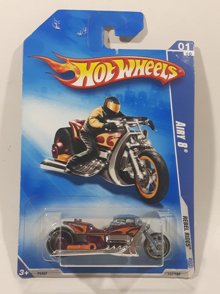2009 Hot Wheels Rebel Rides Airy 8 Metalflake Purple Motorcycle Die Cast Toy Vehicle New in Package