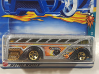 2002 Hot Wheels Spares 'N Strikes Surfin' School Bus Metalflake Silver Die Cast Toy Car Vehicle New in Package