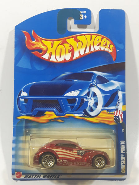 2002 Hot Wheels Star Spangled Chrysler Pronto Red USA Flag Draped Die Cast Toy Car Vehicle New in Package