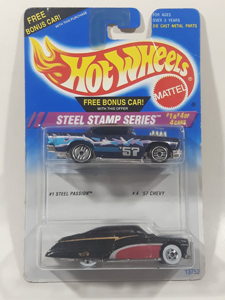 1995 Hot Wheels Steel Stamp Series #1 Steel Passion Dark Blue #4 '57 Chevy Blue Die Cast Toy Car Vehicle New in Package