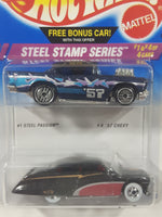 1995 Hot Wheels Steel Stamp Series #1 Steel Passion Dark Blue #4 '57 Chevy Blue Die Cast Toy Car Vehicle New in Package