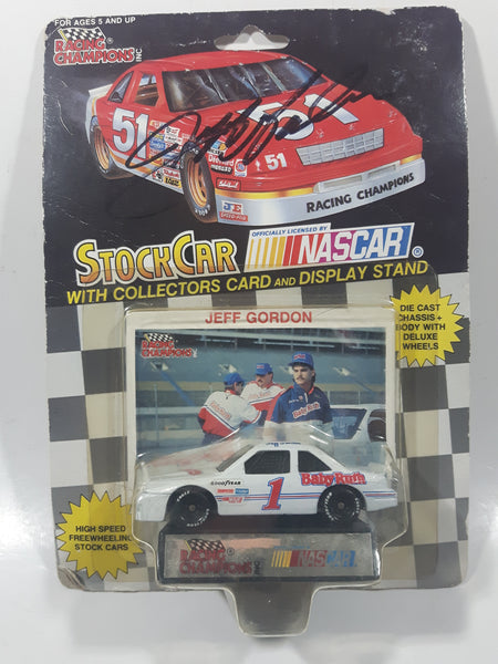 1992 Racing Champions NASCAR #1 Jeff Gordon Baby Ruth Stock Car White Die Cast Toy Car Vehicle with Collector Card New in Package with Autograph
