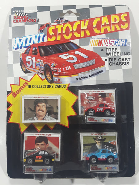 1992 Racing Champions Mini Stock Cars 3 Pack #15 Geoff Bodine Red #28 Davey Allison Black #43 Richard Petty Blue Die Cast Toy Car Vehicles and Mini Collectors Cards New in Package