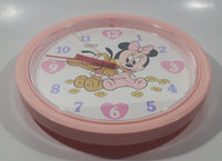 The Walt Disney Company Disney Babies Minnie Mouse and Pluto Lorus Quartz 10 1/2" Pink Plastic Wall Clock Crack in Cover