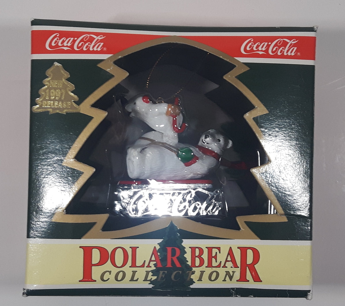 1997 Coca Cola Polar Bear Collection Sledding Christmas Tree Ornament