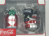 Coca Cola Mini Blown Glass Collection Can and Snowman with Cup Christmas Tree Ornament New in Box