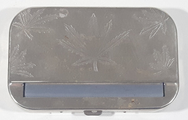 Vintage Marijuana Leaf Engraved Metal Cigarette Joint Maker Machine Case