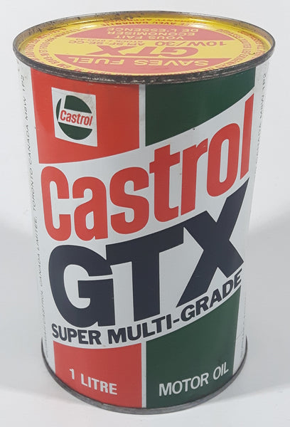 Vintage Castrol GTX Super Multi-Grade 10W/30 Motor Oil One Litre Metal Can FULL