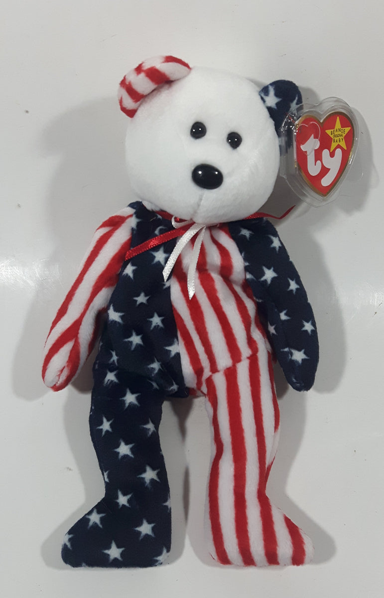 1999 Ty Beanie Babies Spangled The Bear White Plush Stuffed Animal Toy ...