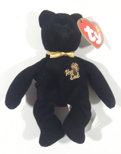1999 Ty Teenie Beanie Babies The End Black Teddy Bear 5" Tall Plush Stuffed Animal Toy New with Tags