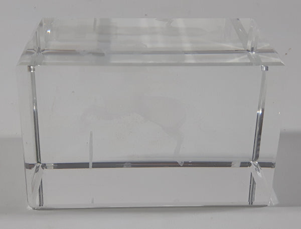 Laser Etched Equestrian Horse Jumping Themed 3 1/8" Wide Clear Glass Paper Weight
