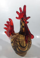 Vintage Murano Style Chicken Rooster Red Yellow Black 8 1/4" Long Art Glass Ornament