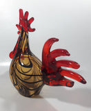 Vintage Murano Style Chicken Rooster Red Yellow Black 8 1/4" Long Art Glass Ornament
