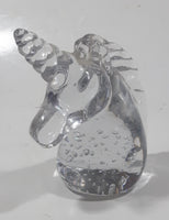 Vintage Clear Unicorn Bust with Bubbles 3 1/2" Tall Long Art Glass Paperweight Ornament