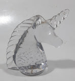 Vintage Clear Unicorn Bust with Bubbles 3 1/2" Tall Long Art Glass Paperweight Ornament
