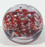 Vintage Clear Sphere Red Colored with Bubbles 3" Wide Art Glass Paperweight Ornament