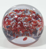 Vintage Clear Sphere Red Colored with Bubbles 3" Wide Art Glass Paperweight Ornament