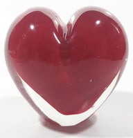 Vintage Heart Shaped Red and Clear 4" Tall Art Glass Paperweight Ornament