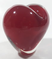 Vintage Heart Shaped Red and Clear 4" Tall Art Glass Paperweight Ornament