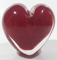 Vintage Heart Shaped Red and Clear 4" Tall Art Glass Paperweight Ornament