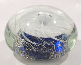 Vintage Murano Style Detailed Cobalt Blue and White Jellyfish 4" Wide Art Glass Paperweight Ornament