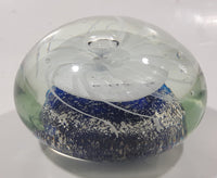 Vintage Murano Style Detailed Cobalt Blue and White Jellyfish 4" Wide Art Glass Paperweight Ornament