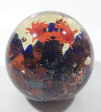 Vintage Murano Style Cobalt Blue Coral and Orange Crabs 5 1/2" Wide Heavy Art Glass Paperweight Ornament