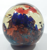 Vintage Murano Style Cobalt Blue Coral and Orange Crabs 5 1/2" Wide Heavy Art Glass Paperweight Ornament