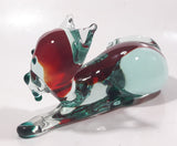 Vintage Murano Style Clear Red and Green Laying Cat 7 1/2" Long Art Glass Ornament