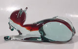 Vintage Murano Style Clear Red and Green Laying Cat 7 1/2" Long Art Glass Ornament