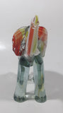 Vintage Murano Clear Green Yellow Red Elephant 7" Tall Art Glass Ornament